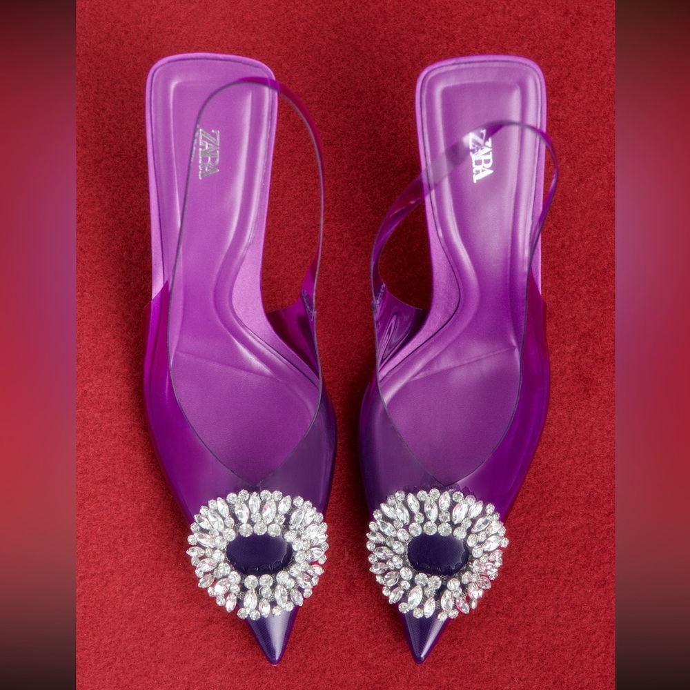 ZARA EMBELLISHED VINYL HEELED SHOES